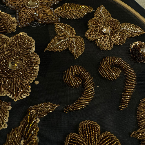 Luxurious Handcrafted Beaded Appliques with ThreadworkLuxurious Handcrafted Beaded Appliques with Threadwork