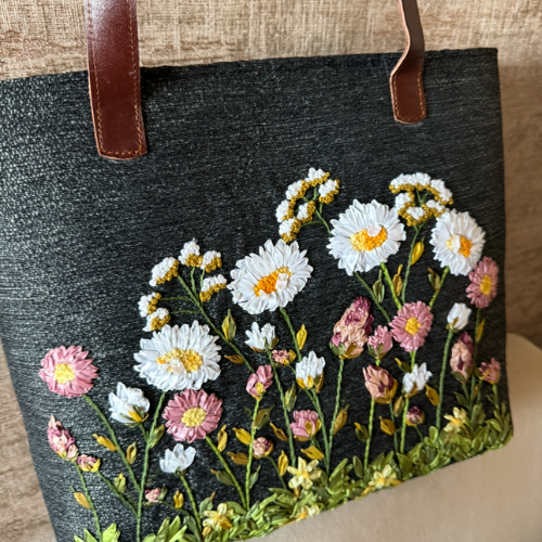 Charming Hand-Embroidered Floral Tote Bag