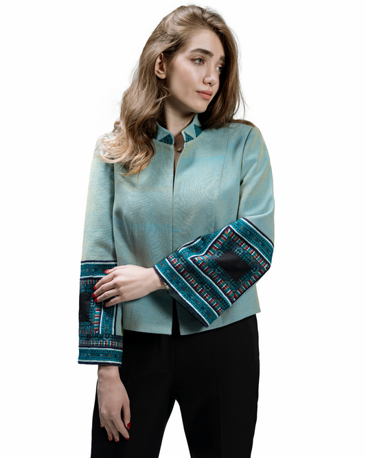 Teal Jacket with Embroidered Cuffs