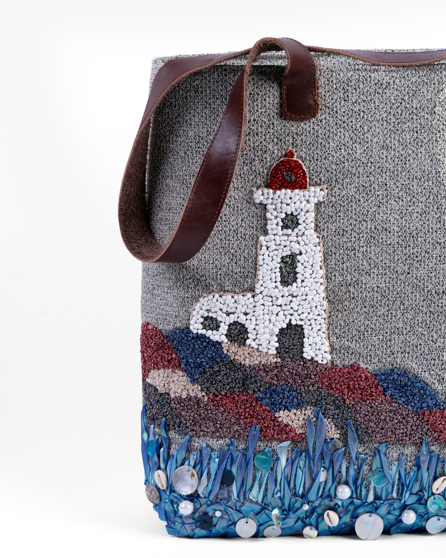 Coastal Lighthouse Embroidered Tote Bag