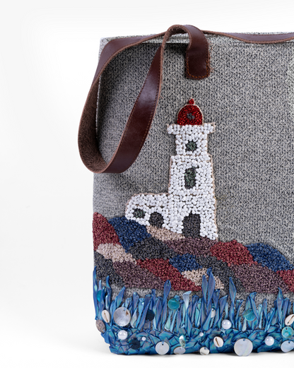 Coastal Lighthouse Embroidered Tote Bag