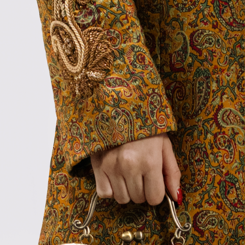 Silk Termeh Long Coat with Sermeh Doozi Embroidery