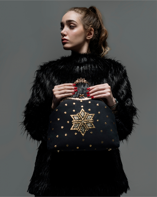 Elegant Black Embellished Clutch Purse