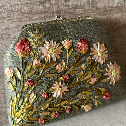 Exquisite Hand-Embroidered Floral Clutch