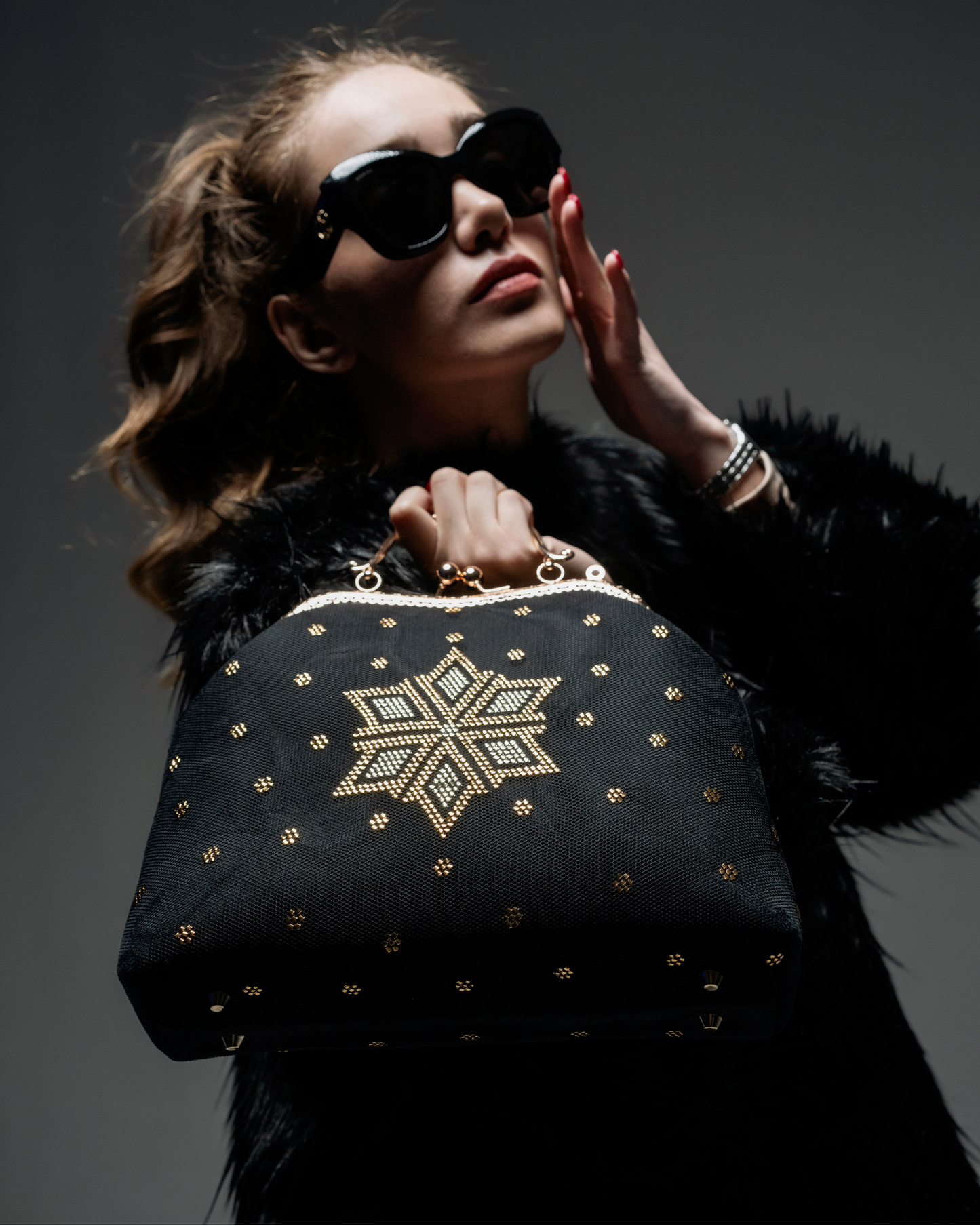 Elegant Black Embellished Clutch Purse