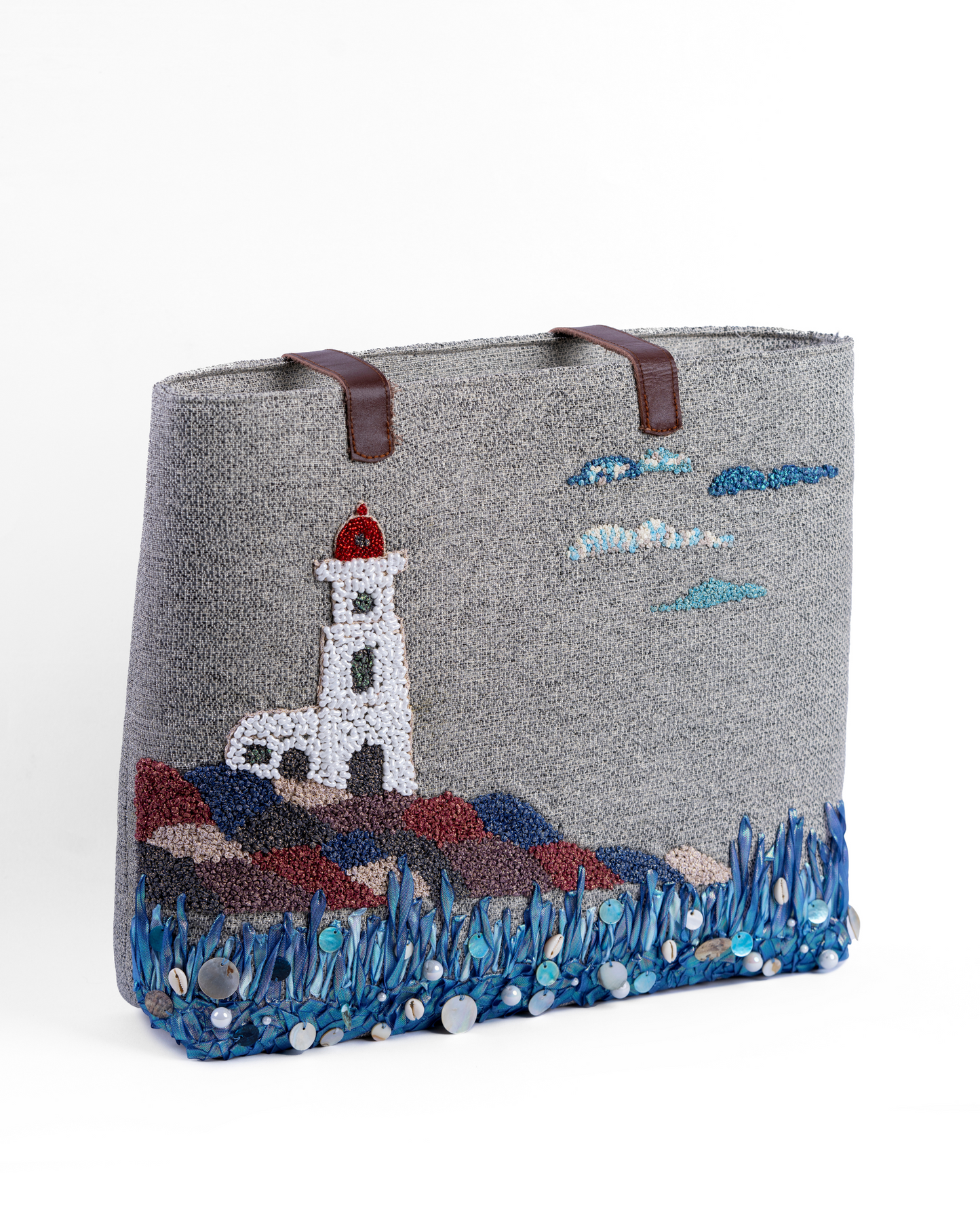 Coastal Lighthouse Embroidered Tote Bag