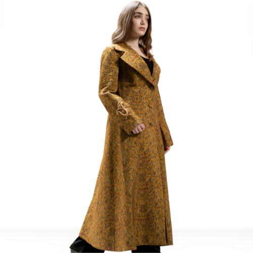 Silk Termeh Long Coat with Sermeh Doozi Embroidery