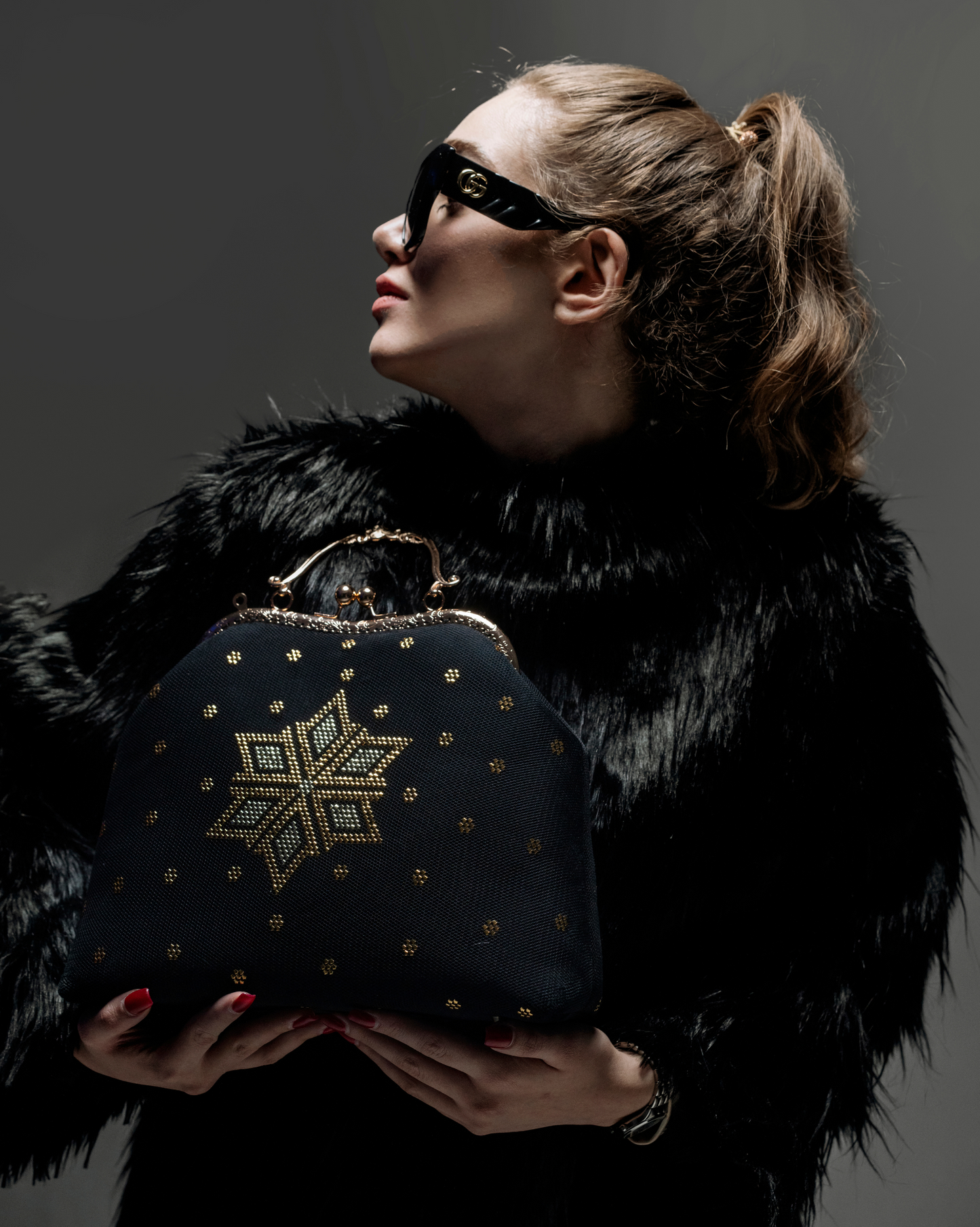 Elegant Black Embellished Clutch Purse