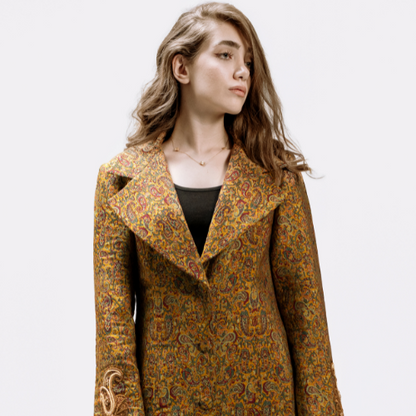 Silk Termeh Long Coat with Sermeh Doozi Embroidery