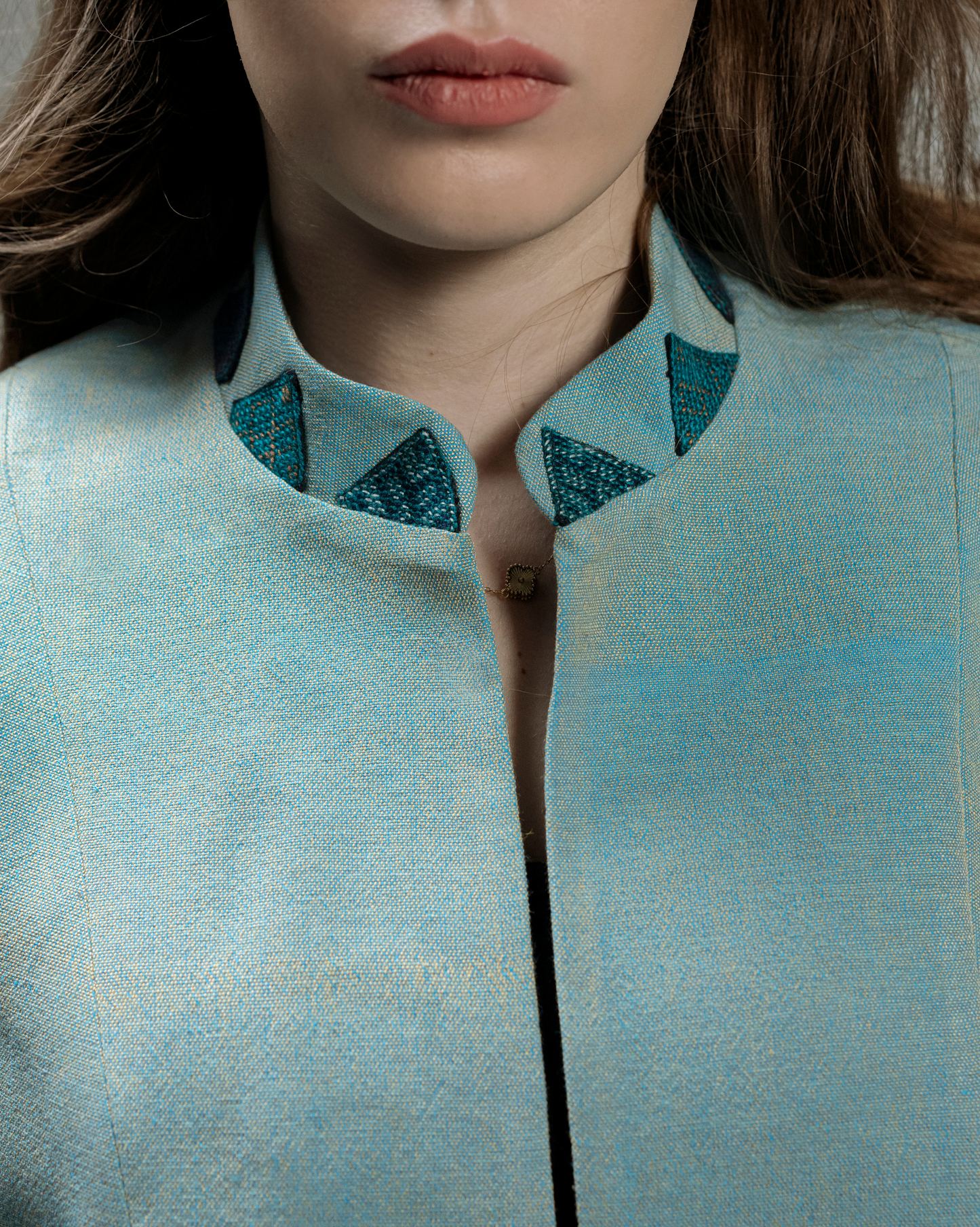 Teal Jacket with Embroidered Cuffs