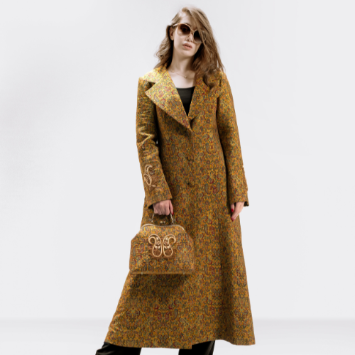 Silk Termeh Long Coat with Sermeh Doozi Embroidery