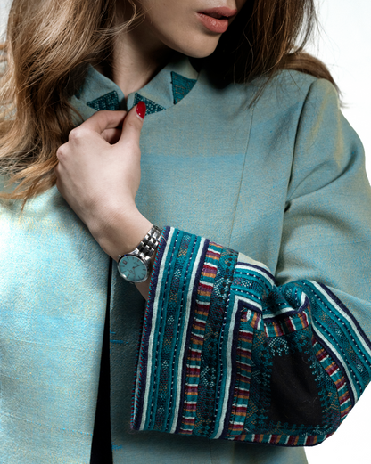 Teal Jacket with Embroidered Cuffs