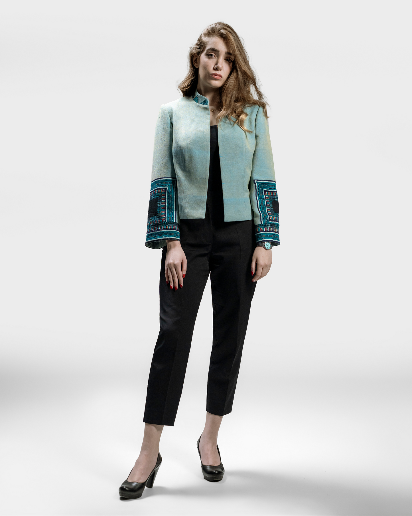 Teal Jacket with Embroidered Cuffs